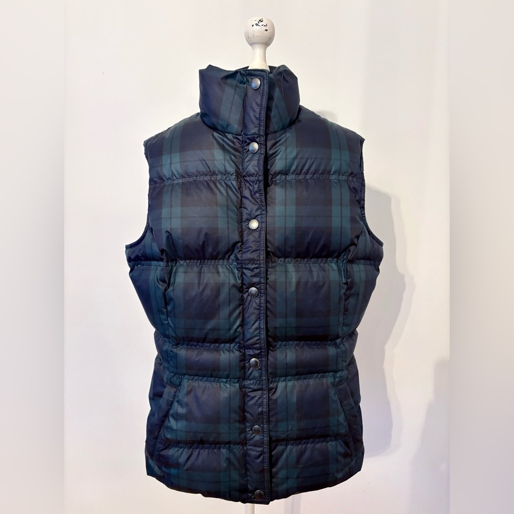 Lands' End Tartan Navy and Green Down Puffer Vest